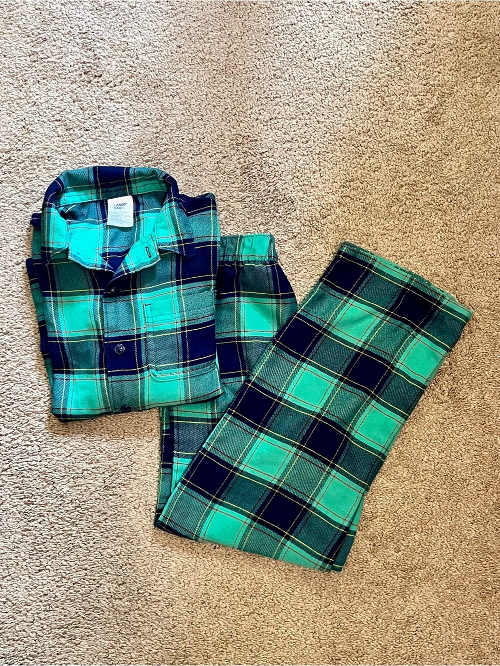 Lands' End Teal and Navy Plaid Kids Pajama Set